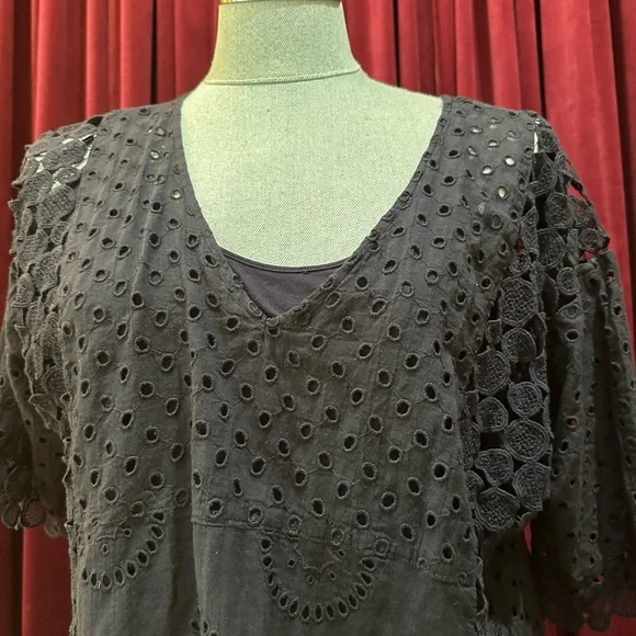 Wrap Navy Blue Eyelet Womens Dress from London size 16 100% cotton has slip